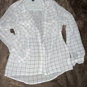 Forever 21 Cream and Pink Plaid Shirt